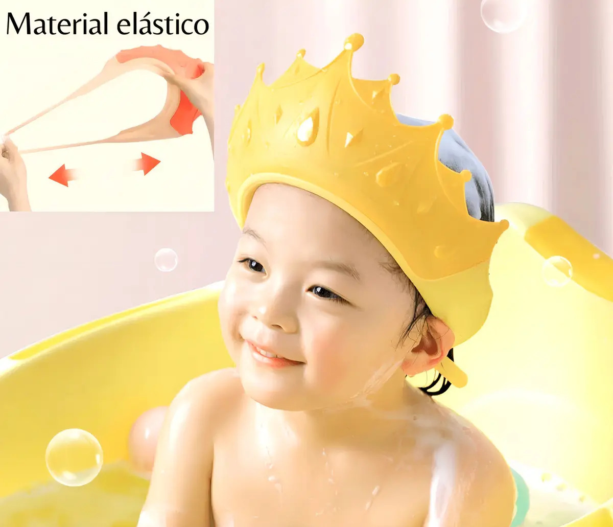 Viseira de Banho Protetora de Silicone Para Bebê Com Proteção de Olhos e Orelhas, Amarelo