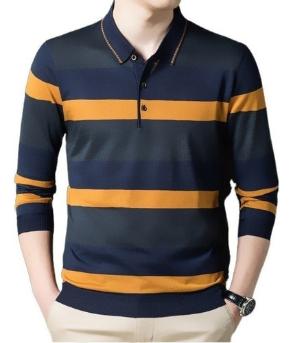 Camiseta Polo De Manga Larga Con Cuello Abotonado For Hombre