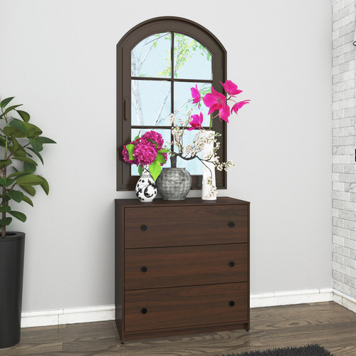 Cómoda - Modena, Mueble Armable Para Ropa De 3 Cajones Nogal Touch