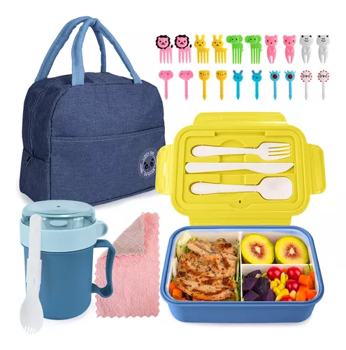 Bento Box Fiambrera para Niños, 1400ML Fiambrera Infantil Bento Box  Fiambrera Infantil con 3 Compartimentos y Cubiertos, Loncheras para Niños,  Se