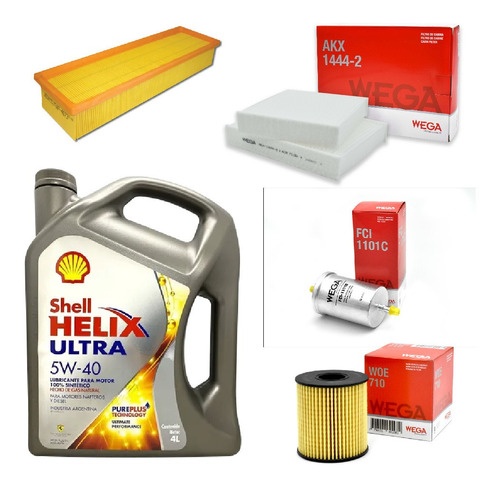 Kit 4 Filtros + 4l Aceite Shell 5w40 Peugeot 208 Wega