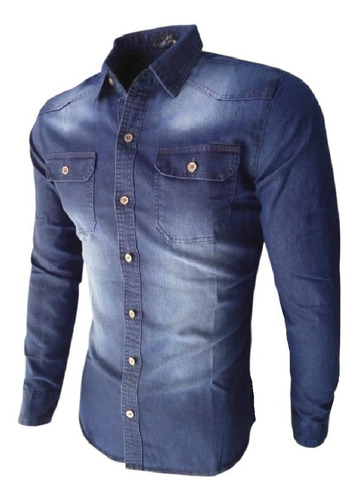 Camisa Jeans Masculina Manga Longa Slim F Grátis Acima De 2 