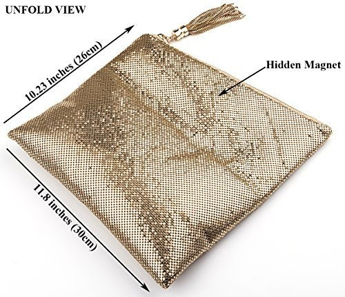 Cartera De Mano De Malla Metalica Dorada Por Rovoyce