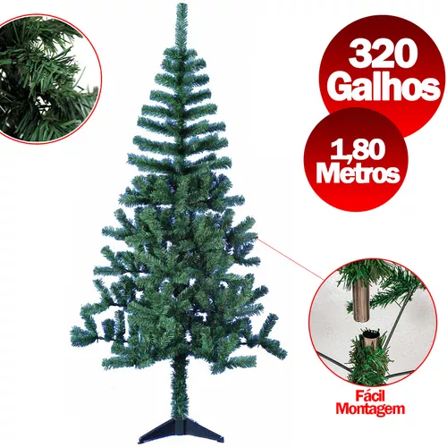 Árvore De Natal Verde Luxo 1,80 Metros De Altura 320 Galhos