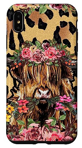Funda Para iPhone XS Max Scottish Highland Cow Flowers Fa-02