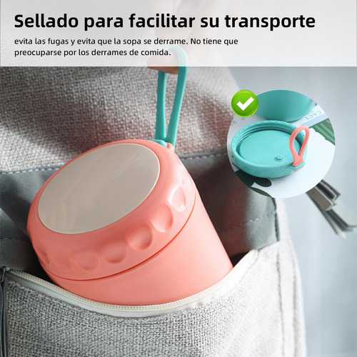 Doremama 2pz Termo De Acero Inoxidable Exterior Portátil + 4 Cucharas, Acero Inoxidable Con Botella Aislada Para Alimentos Calientes Rosa Y Verde