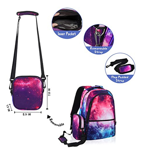Mochilas Escolares Niñas Set Almuerzo Galaxy Púrpura