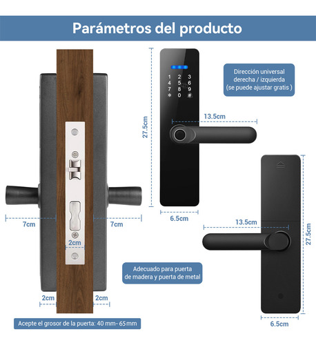 Chapa Cerradura Inteligente Electrónica Tuya Wifi 5 Maneras Códigos,huellas,llave,tarjeta,tuya App Espesor De La Puerta Recomendado 40-65mm