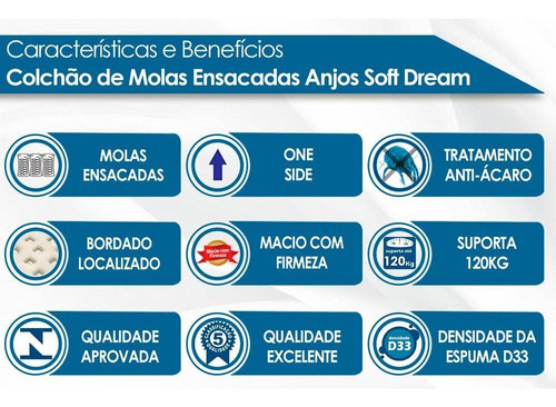 Cama Box Solteiro: Colchão Molas Ensacadas Anjos Soft Dream