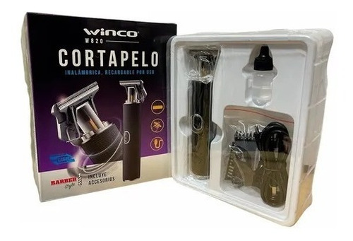Imagen 5 de 6 de Maquina De Cortar Pelo Inalambrica Barba Patilla Winco W-820 Color Negro