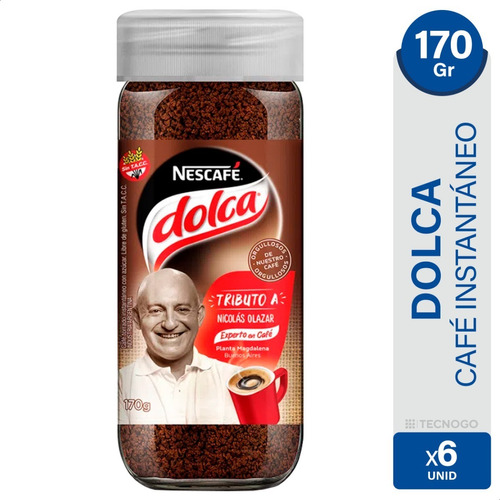 Nescafe Dolca Cafe Instantaneo 170g Pack X6 Envase Vidrio 