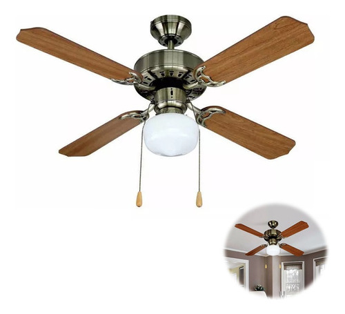 Ventilador De Techo 4 Aspas Luz Integrada Bronce 3 Velocidad