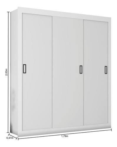 Guarda Roupa De Casal 3 Portas Araplac Porto - 200x178x47cm Cor Branco