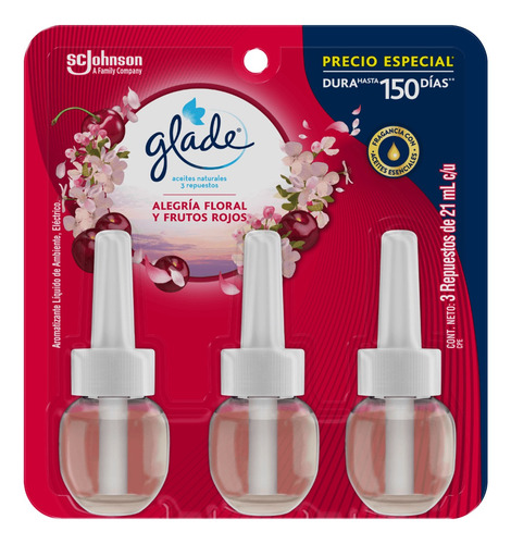 3 Pz - Glade Plug Ins Aceites Natural 3pk 21ml Frutos Rojos