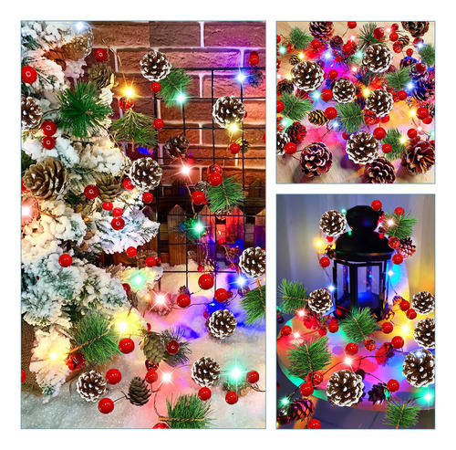 Decoraciones Navideñas Luces Luditek Gl110 Serie 20 Led Cono De Pino Adornos Navidenas Bateria 2m De Piñas Multicolor