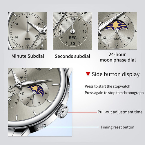 Reloj De Cuarzo Luminoso De Lujo Olevs Moon Phase