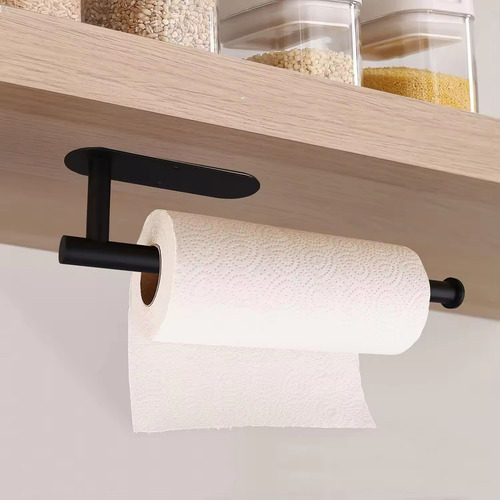 Porta Rollo de Cocina Inomax – Adhesivo 3M, Acero Inoxidable Negro, Fácil Instalación