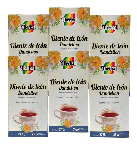 Imagen 1 de 3 de Té Diente De León 25 Sobres Therbal (6 Cajas)