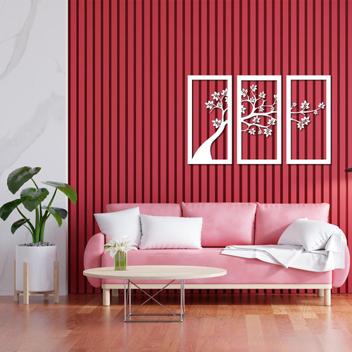 Cuadro Triptico Calado Madera Moderno Decoracion Arbol Vida Color Negro