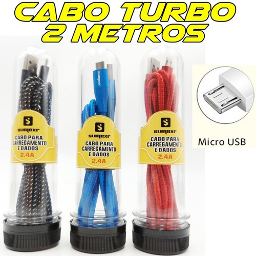 Cabo Usb Micro Usb 2 Metros 2a Android Carga Rápida