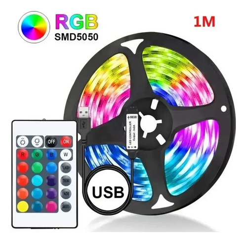 Faixa De Led Rgb De 2m 5v 5050 30leds/m Com Controle Remoto