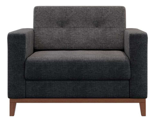 Poltrona Living Pés E Base Em Madeira Linho Cotton Grafite Cor Cinza