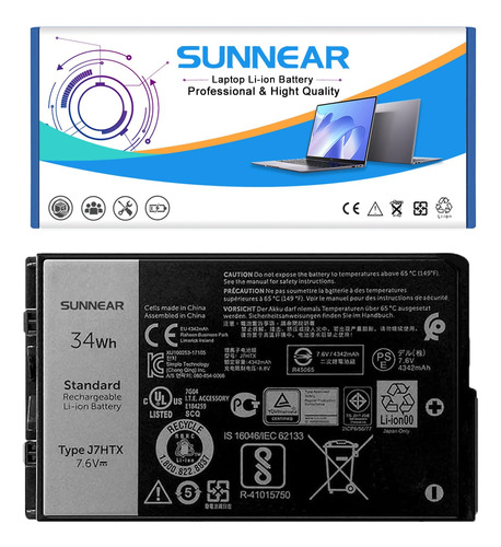 Batería De Repuesto Sunnear J7htx 34wh Para Tablet Laptop