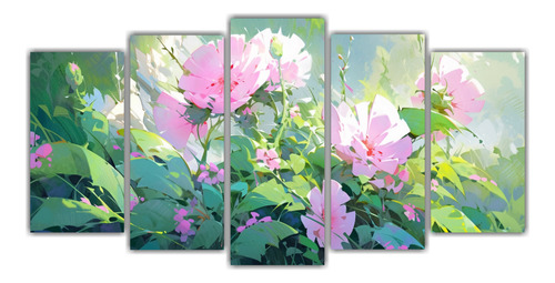 150x75cm Cuadro De Flores Rectangulares En Verde Y Magenta