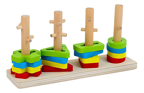 Juguete 4 Torres De Encaje Con Dificultad Madera Montessori