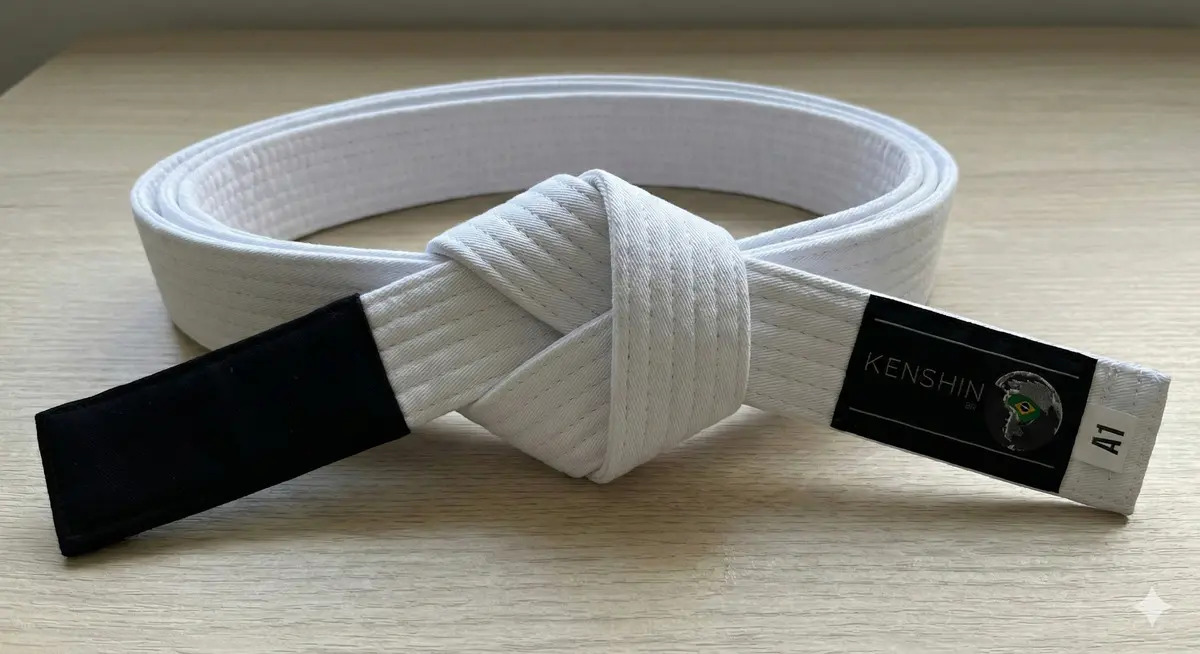 Faixa P/ Jiu-jitsu Tradicional Com Ponta Preta Cor Branco Tamanho A0