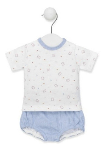 Baby Tous Conjunto Camiseta Y Short - Blanco Celeste