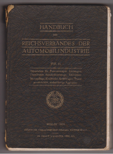 Catalogo De Vehiculos Alemania Año 1928 Volumen 3