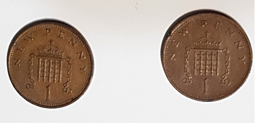 Lote 2 Monedas De 1 Penique Reino Unido 1971 1 New Penny