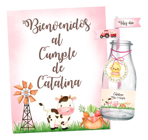 Kit Imprimible Animalitos De La Granja Nena 1 Añito Bautismo