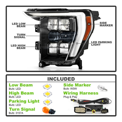 Faros Led Ford F-150 Lobo 2021 2022 2023 2024 Par Kit