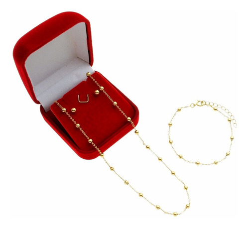 Imagem 2 de 6 de Conjunto Colar E Pulseira Feminina + Brinco Folheados Luxo