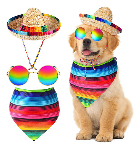3 Piezas De Sombrero Mexicano Para Mascotas, Disfraz De Ponc