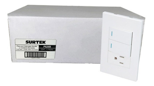 Placa Surtek P626b Con 2 Switch 1 Contacto 1/3 Blanco 10pz