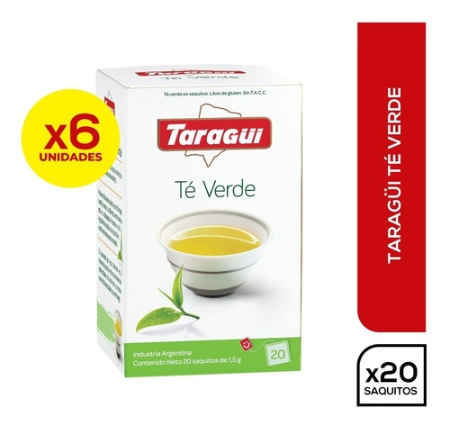 Té Verde Taragui Filtro Diamantado 20 Saq X 6 Unidades