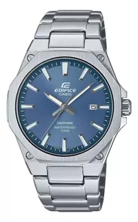 Relógio Casio Edifice EFR-S108d-2a Casio Centro Wr100 Silver Mesh Silver Mesh Silver Bezel Fundo Azul Claro
