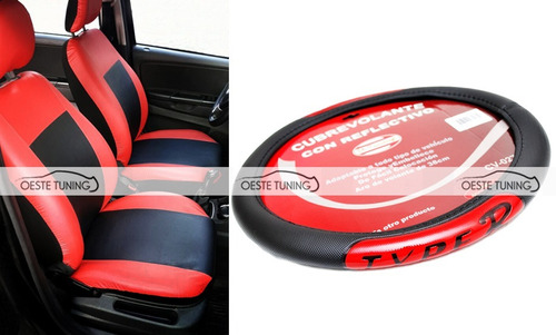 Fundas Cubre Asientos Cuero + Cubre Volante Type R Rojo