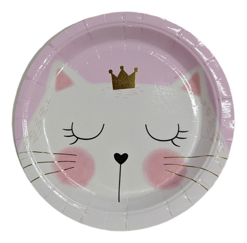 Plato Polipapel Gato Gatita Kitty Princesa Dorado X6 Uni