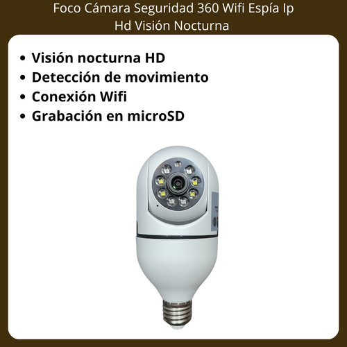 Foco Cámara Seguridad 360 Wifi Espía Ip Hd Visión Nocturna Blanco