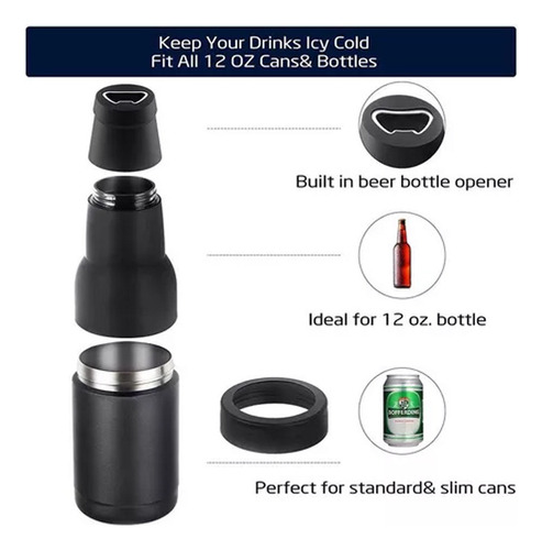Cooler Long Neck Lata Cerveja Inox Prata Sublimação Preto