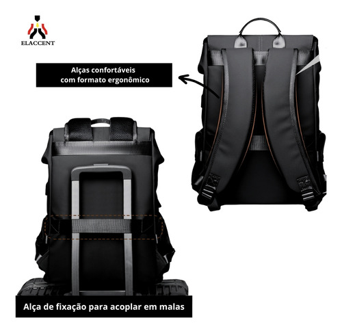 Mochila Feminina Executiva Anti Roubo Impermeável Leve Fashion Casual Resistente Moderna Para Notebook Macbook Viagem Elaccent Cor Preto