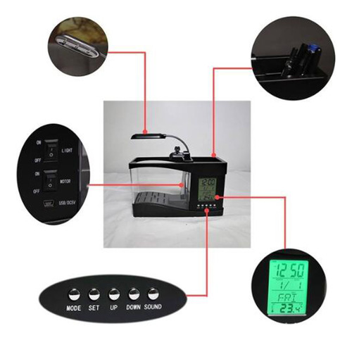 Mini Pecera De Acuario Multifuncional Usb Led Lcd