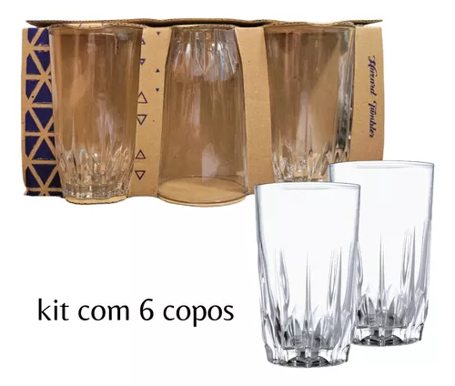 Jogo De Copos Vidro Kit 6 Peças 320Ml Cozinha Água Suco no Shoptime