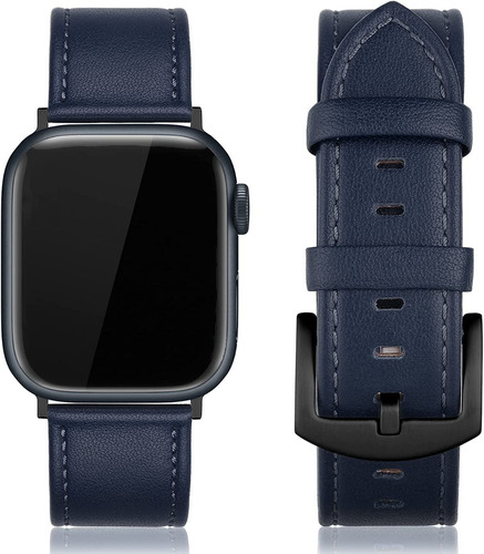 Correa Cuero Edimens Compatible Con Apple Watch 42mm Azul