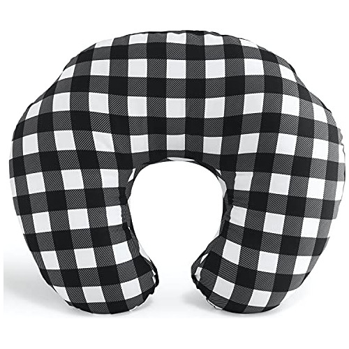 The Peanutshell Black & White Buffalo Plaid Nursing Pillow F