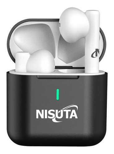 Auricular Blanco Bluetooth Earbuds Cajita Negra Recarg. Usbc
